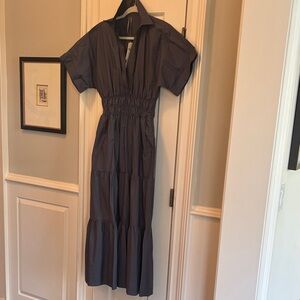 Anthropologie Women's Dusty Blue Tiered Maxi Dress with Smocked Waist